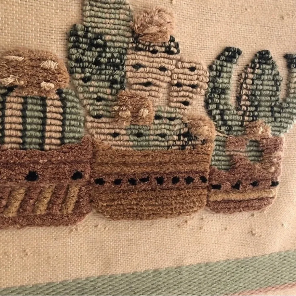 VTG. 1987 HandWoven Fiber Art BOHO Cactus Tapestry 49” RARE Wallhanging NEW